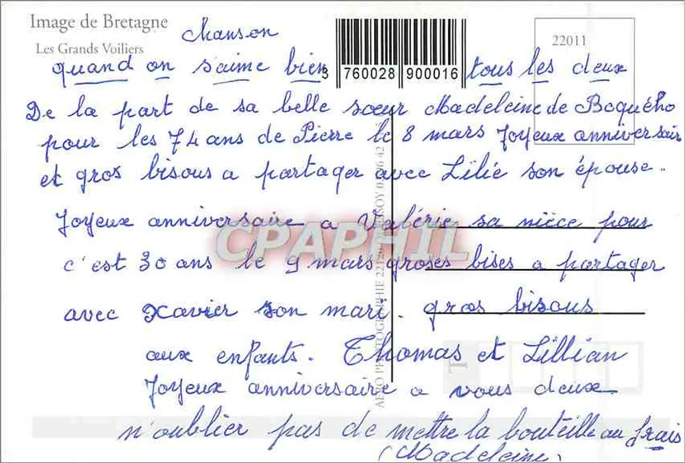 Grandes Navios a Vela — Imagem da Bretanha — n° 22011 - Verso
