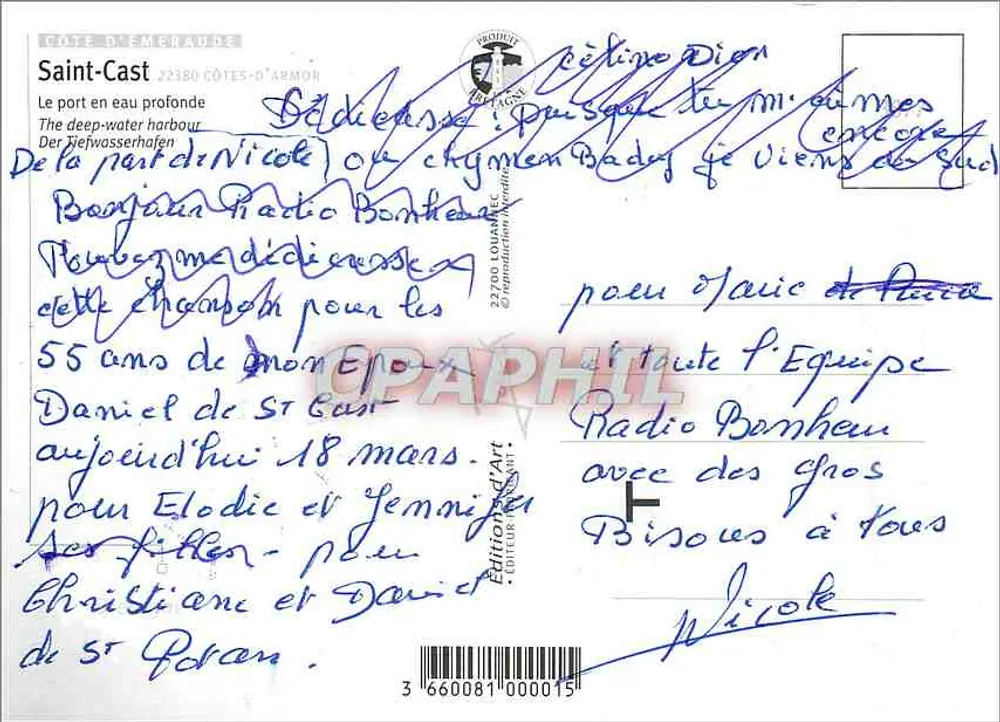 Porto de Saint-Cast — Gros Bisous de Saint-Cast — Edição Louane Art - Verso