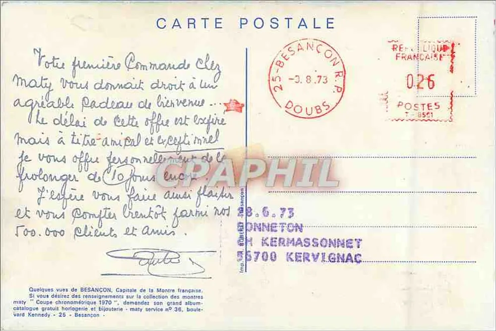 Besançon — Capital da Relógio Francês — Editor Maty, n°36 - Verso