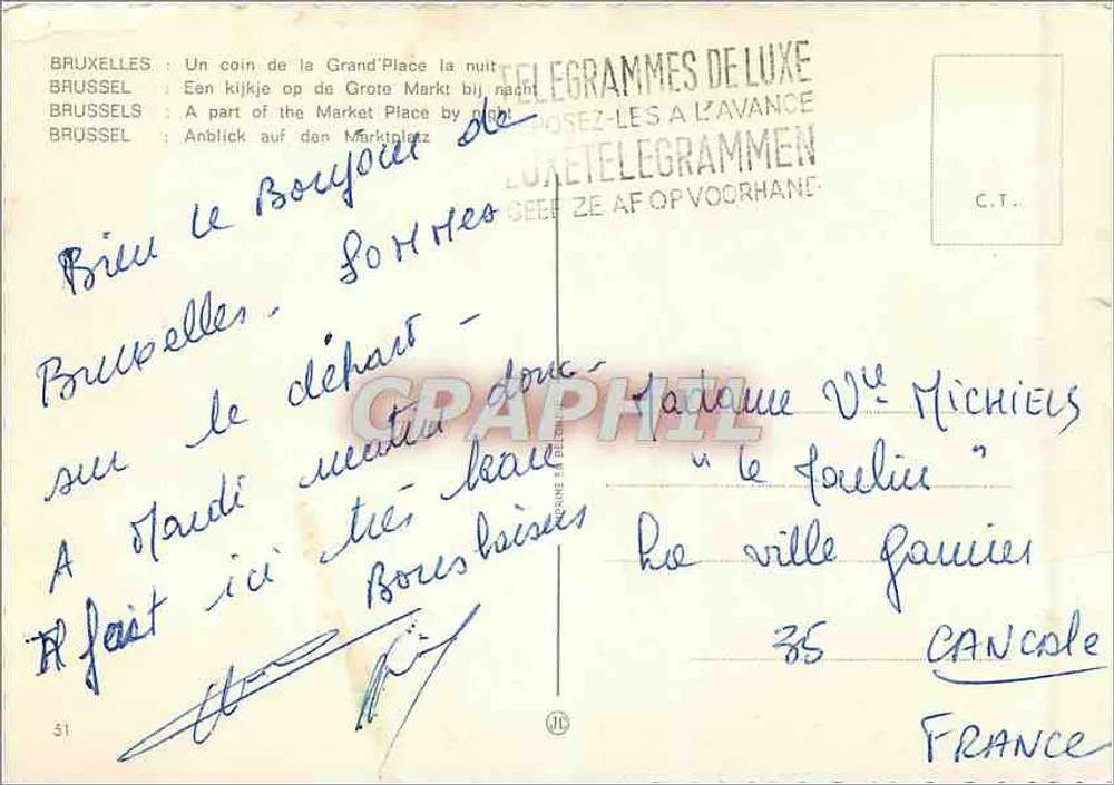 Brüssel - Grand-Place bei Nacht — Verlag C.T. n°51 - Rückseite