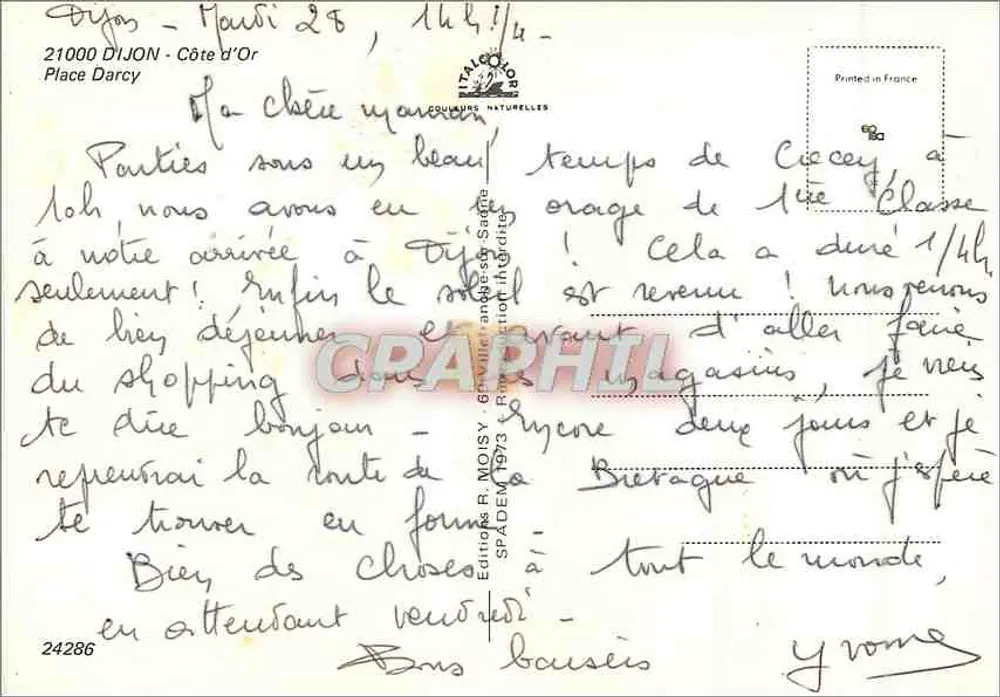 Porta da Place Darcy em Dijon — editor Éditions R. Moisy, n° 24286 - Verso
