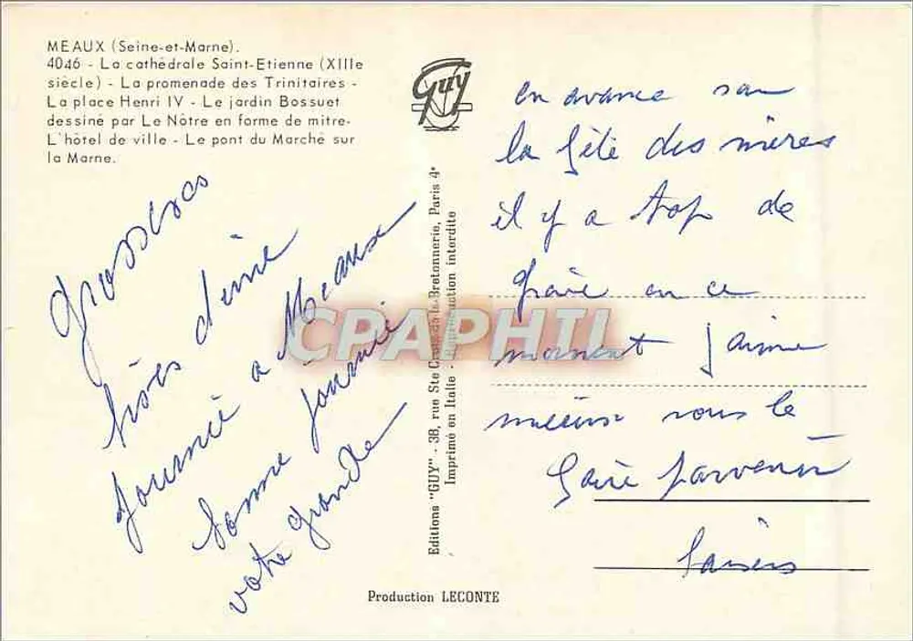 Meaux — Collage historischer Sehenswürdigkeiten — Éditions LECONTE, Nr. 4046 - Rückseite