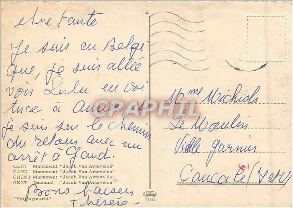 Gent — Monumento a Jacob Van Artevelde — editor Kraus, n° 773/2 - Verso