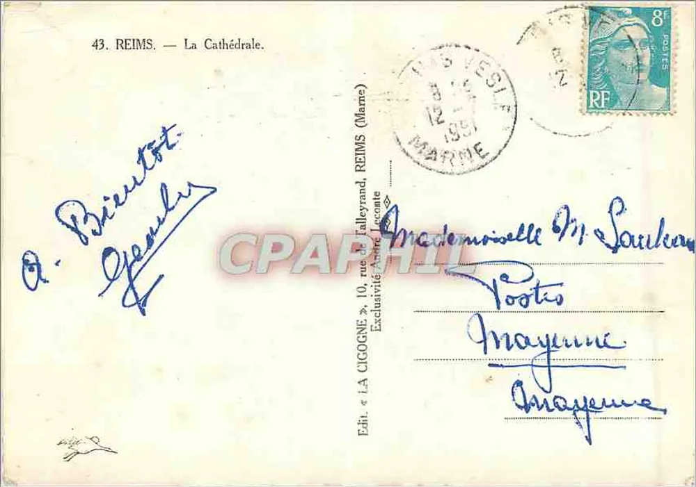 Reims — A Catedral — Ed. « LA CIGOGNE » - Verso