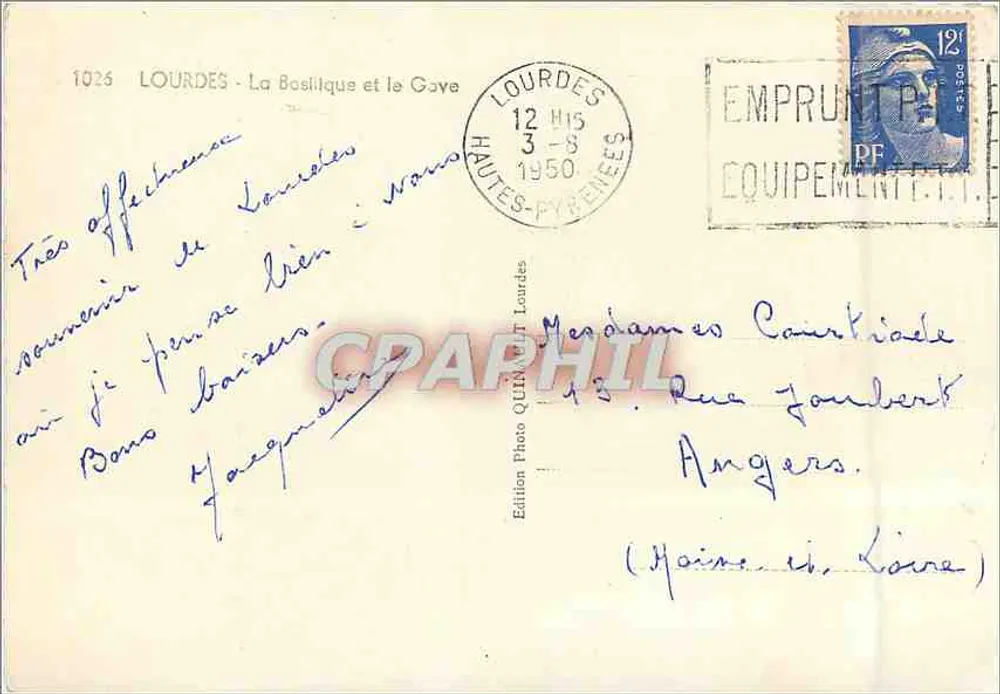 Lourdes — A Basílica e o Gave — Edição Photo Quinault, n°1026 - Verso