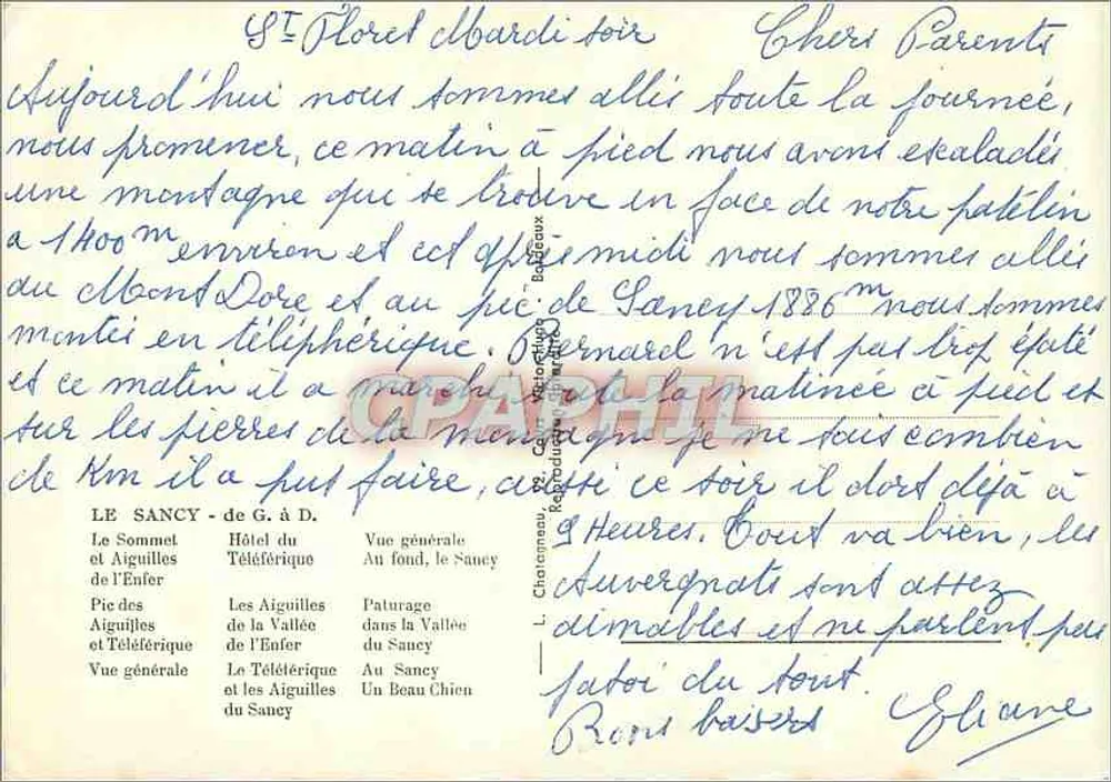 Sancy — Mont Dore, teleférico, valle, perro — Recuerdo del Sancy, editor G. à D. - Reverso