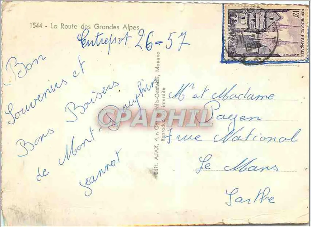 Rota das Alpes — Passo da Cayolle, Passo do Lautaret, Passo de Allos, Passo de Vars, Passo de Isoard — Ed. A.J.A.X. 1544 - Verso