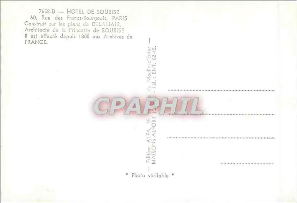 Hôtel de Soubise — Paris — Edição ALFA - Verso
