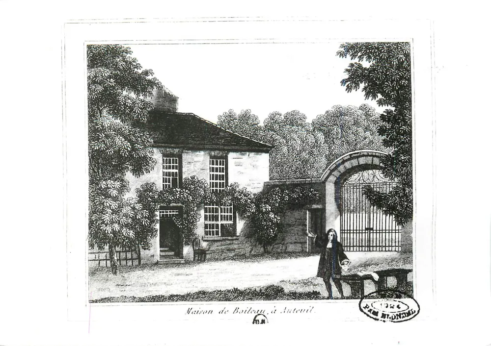Maison de Boileau à Auteuil — gravure historique — M. Bailleul, Paris - Recto