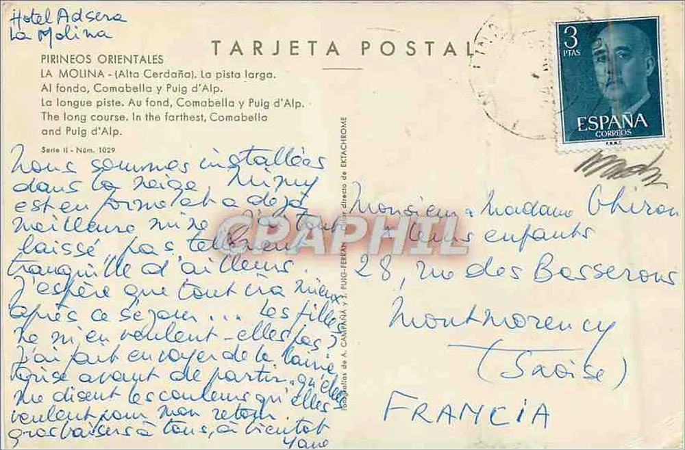 La Molina (Alta Cerdaña) — La piste longue, Comabella und Puig d'Alp — Verleger: PUIG-FERRAN, Serie II, Nr. 1029 - Rückseite