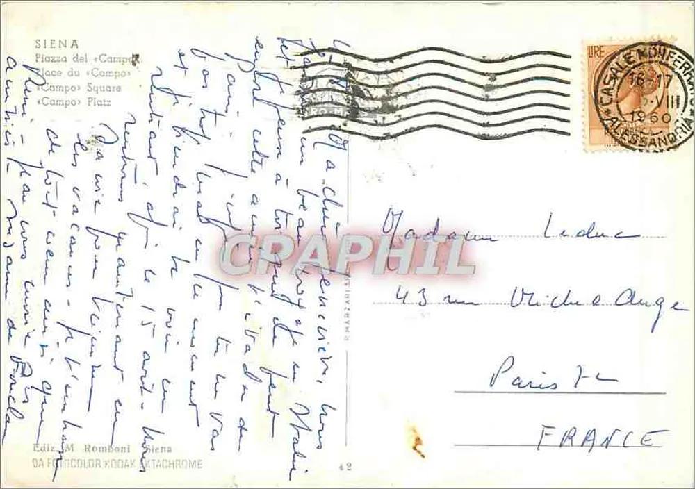 Piazza del Campo — Siena — Editor M. Romboni, n° 42 - Verso