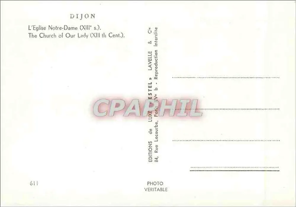 Dijon — A Igreja de Nossa Senhora (século XIII) — Éditions Luxe Estel, Paris - Verso