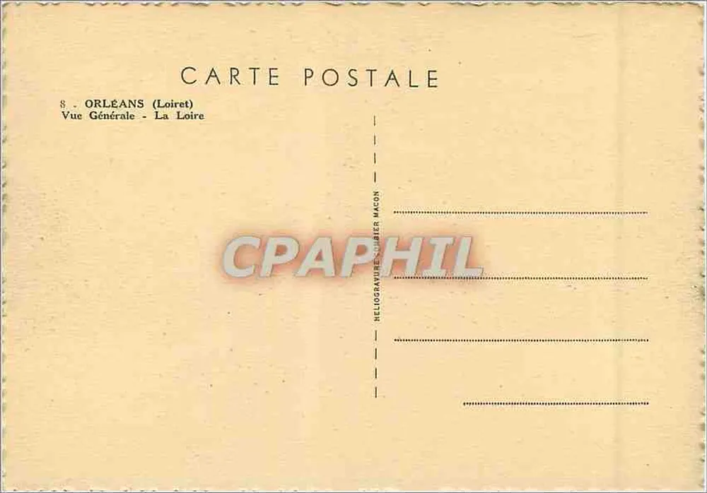 Orléans — Vista Geral - A Loire — Héliogravure Dubier Macon - Verso