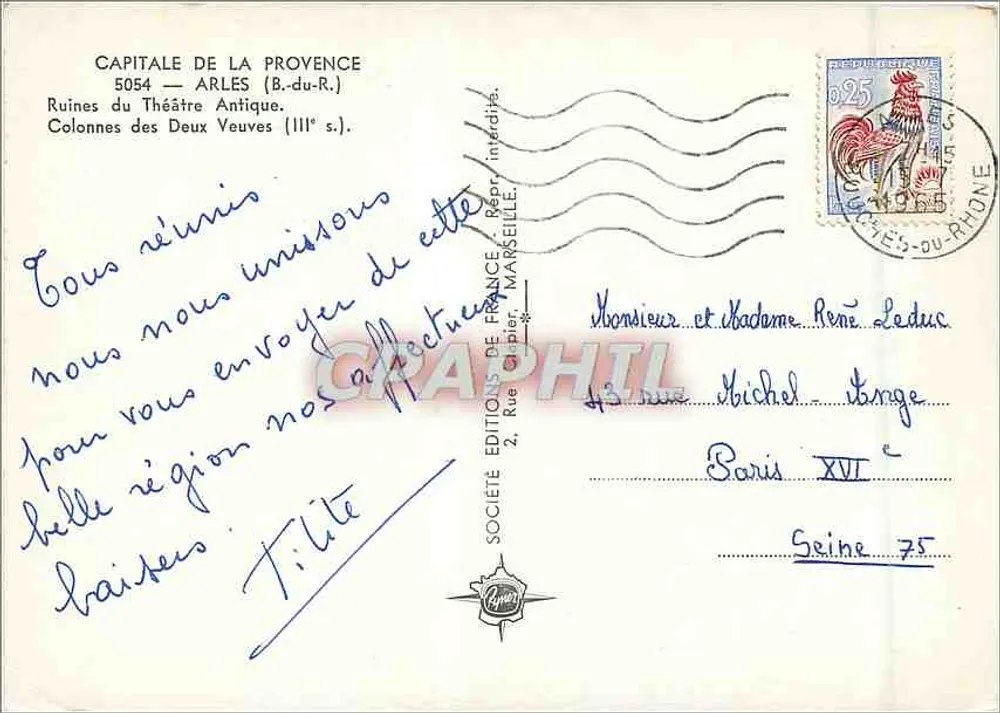 Ruinen des antiken Theater — Säulen der Zwei Witwen (3. Jahrhundert) — Société Éditions de France, Marseille - Rückseite