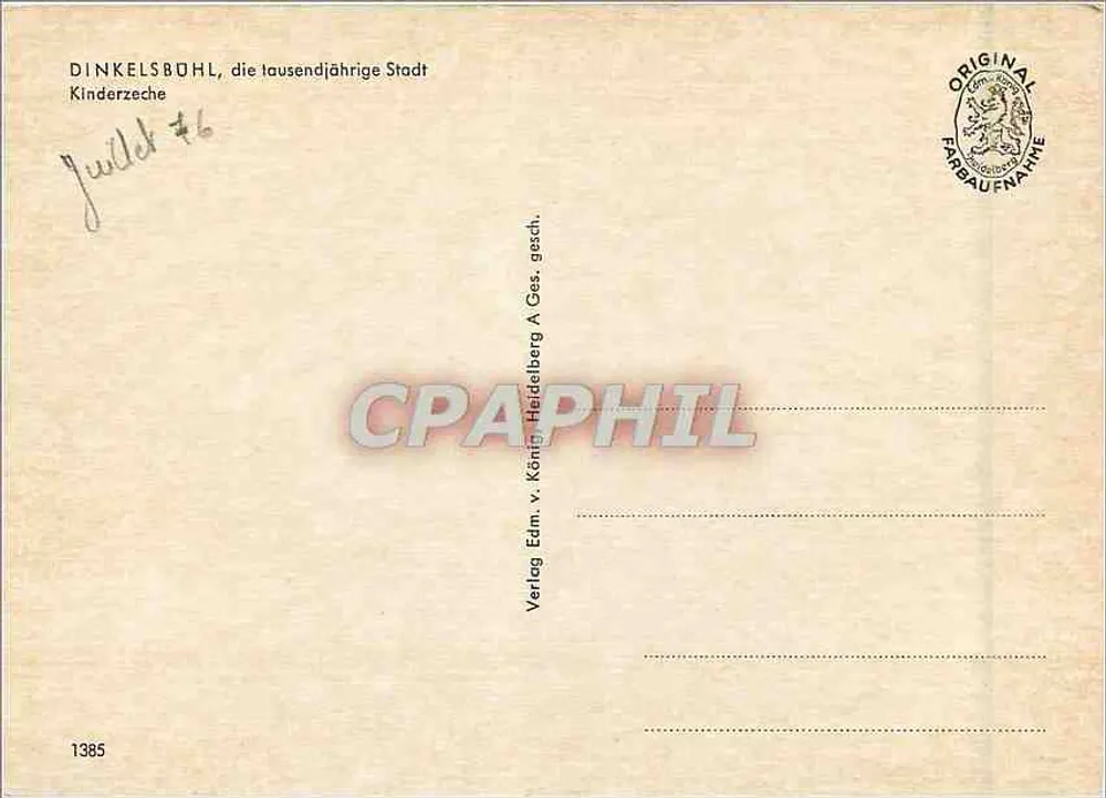 Dinkelsbühl — Kinderzeche — Verlag v. Käniß Heidelberg A.G. - Verso
