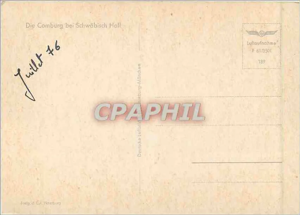 कोमबर्ग, श्वेबिश हैल के पास — हवाई दृश्य — जर्मन एयर फोटोग्राफी, श्रृंखला F 61/8501, संख्या 189 - पीछे