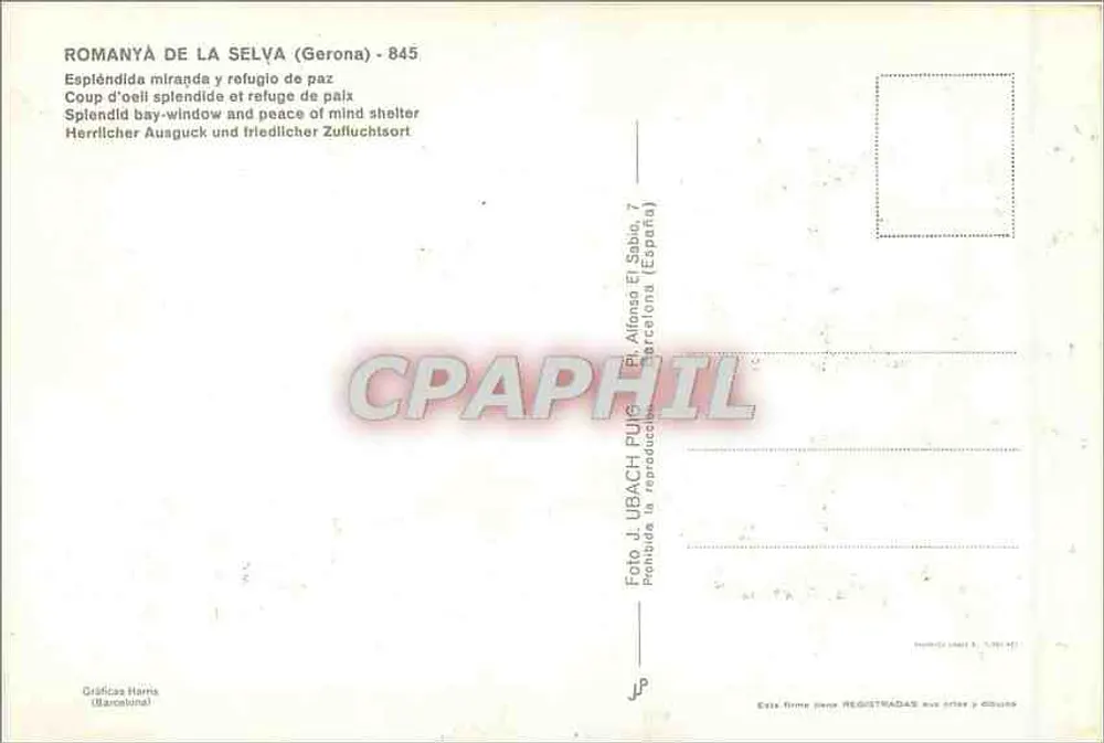 Romanyà de la Selva — vue panoramique — Gráficas Harns, 845 - Verso