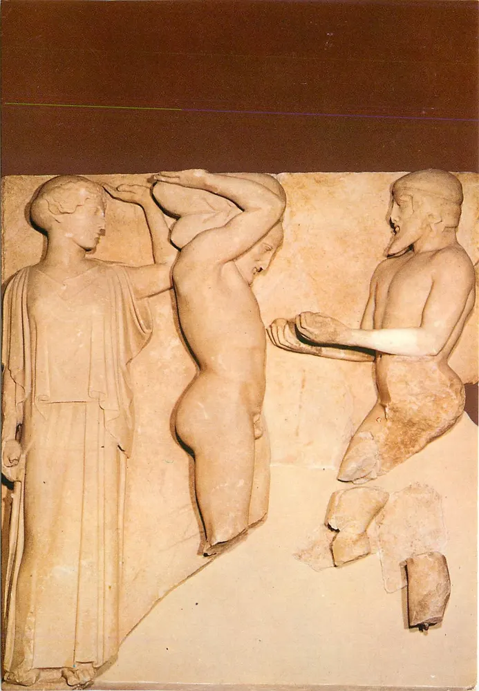 Olimpia - Metopa de Atlas (460 a.C.) — Editor: E. ZRENJU / R. 78, Ioliou, Grecia - Anverso