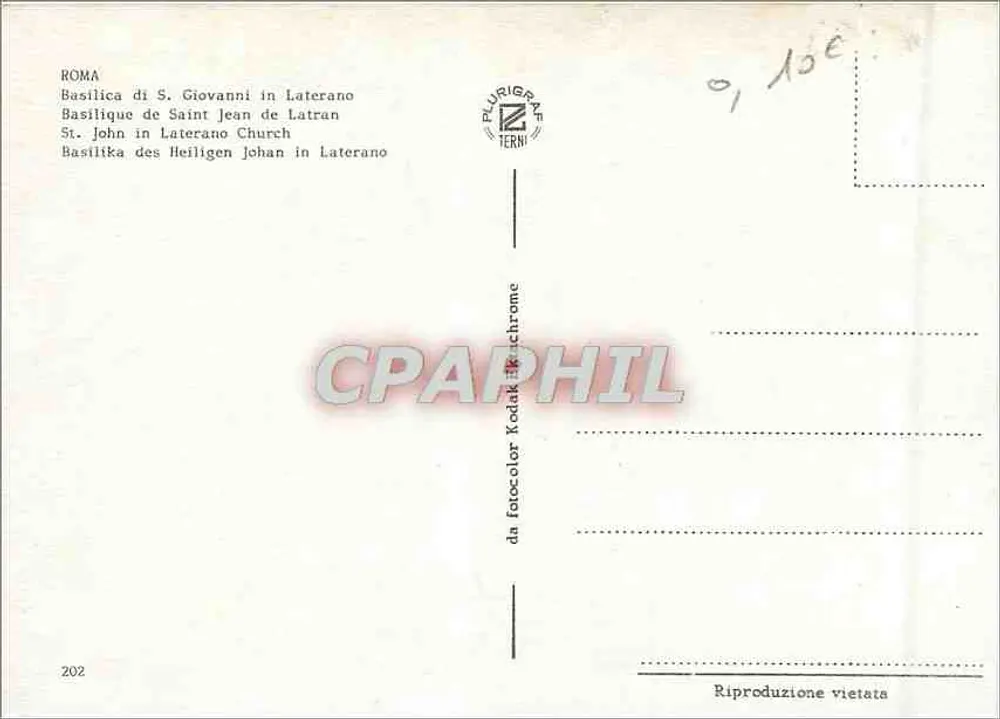 Basílica de São João de Latrão — Roma — editor Plurigrave Terni, n° 202 - Verso