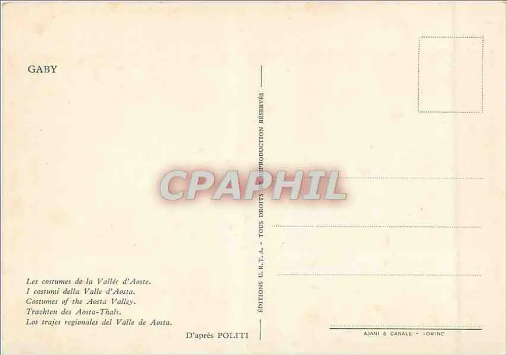 Mulher em traje tradicional — Vale d'Aosta — Éditions Ajani & Canale - Verso