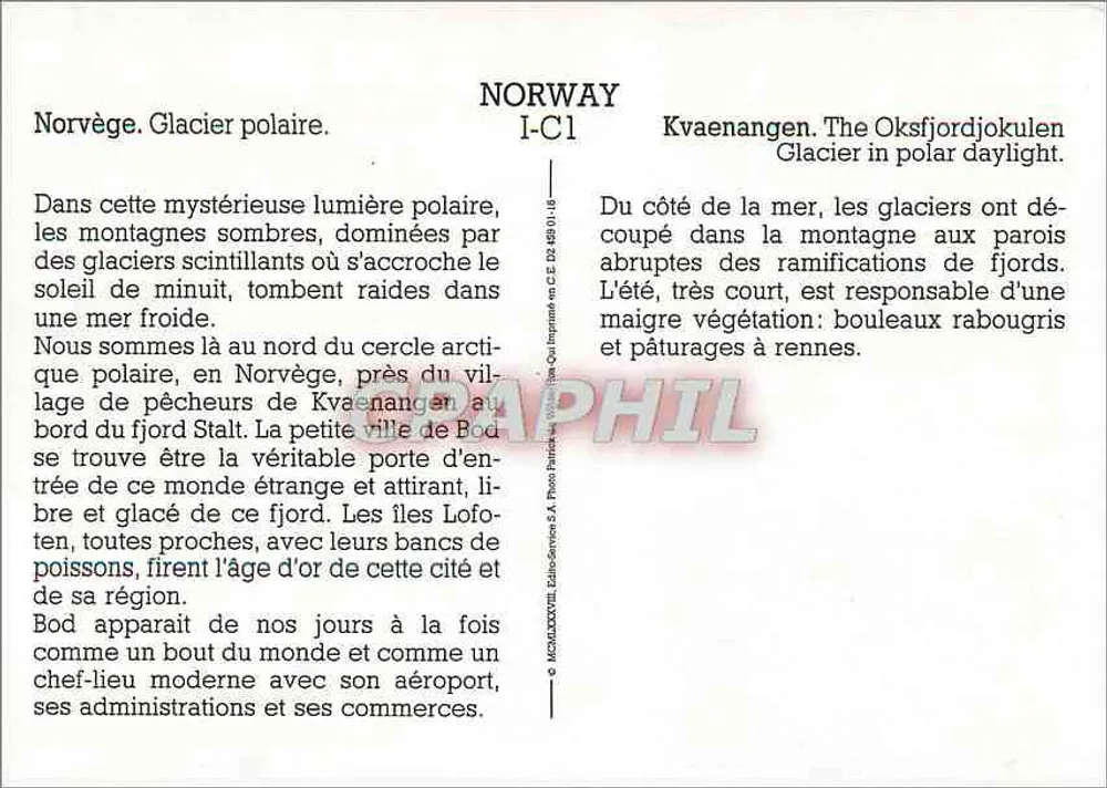 Noruega. Glaciar polar — Kvaenangen, Oksfjordjokulen — Editor: Photo-Services E.A. (I-C1) - Verso