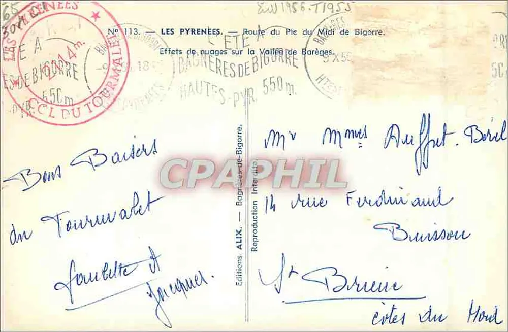 Die Pyrenäen — Route des Pic du Midi de Bigorre — Wolkenwirkung über die Tal der Barèges — Editions ALIX, Nr. 113 - Rückseite