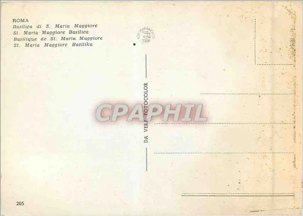 Roma — Praça Santa Maria Maior com coluna de Marco Aurélio — editor DA VERA FOTOCOLOR, n° 205 - Verso
