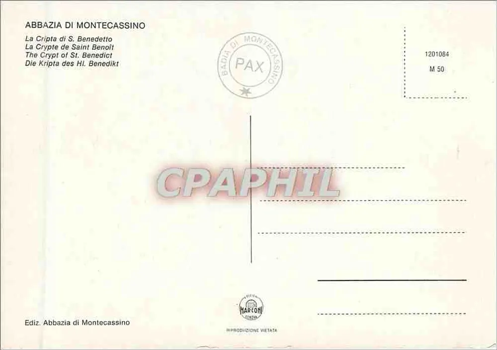 Cripta de Saint-Bénédict — Abbazia di Montecassino — editor Marconi - Verso
