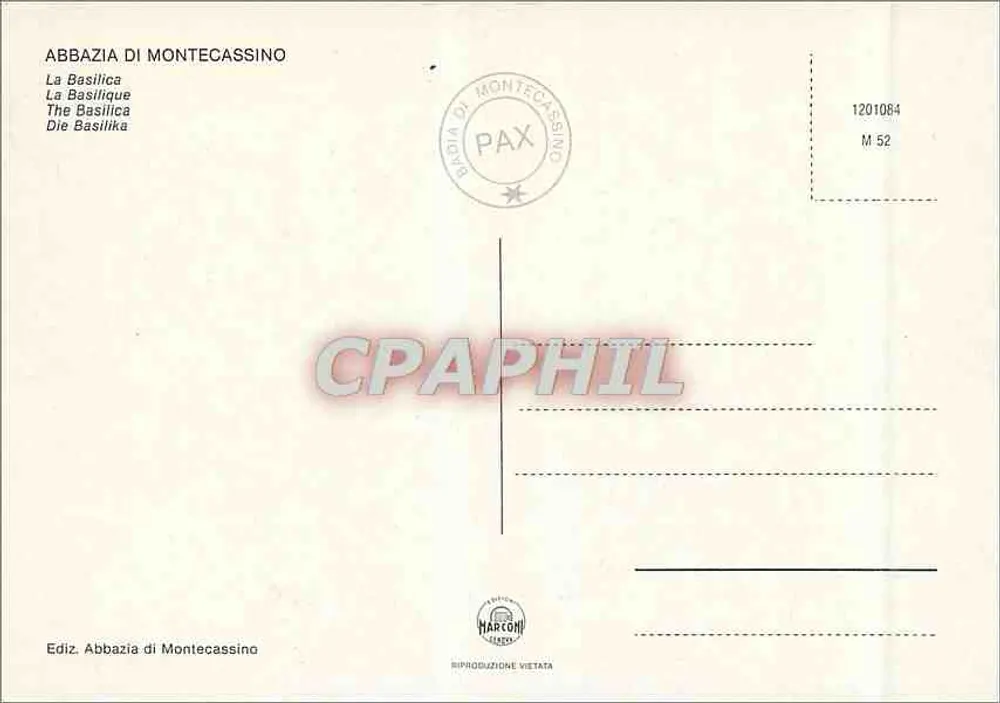 Abadia de Montecassino — A Basílica — Ediz. Abadia de Montecassino, n° M 52 - Verso