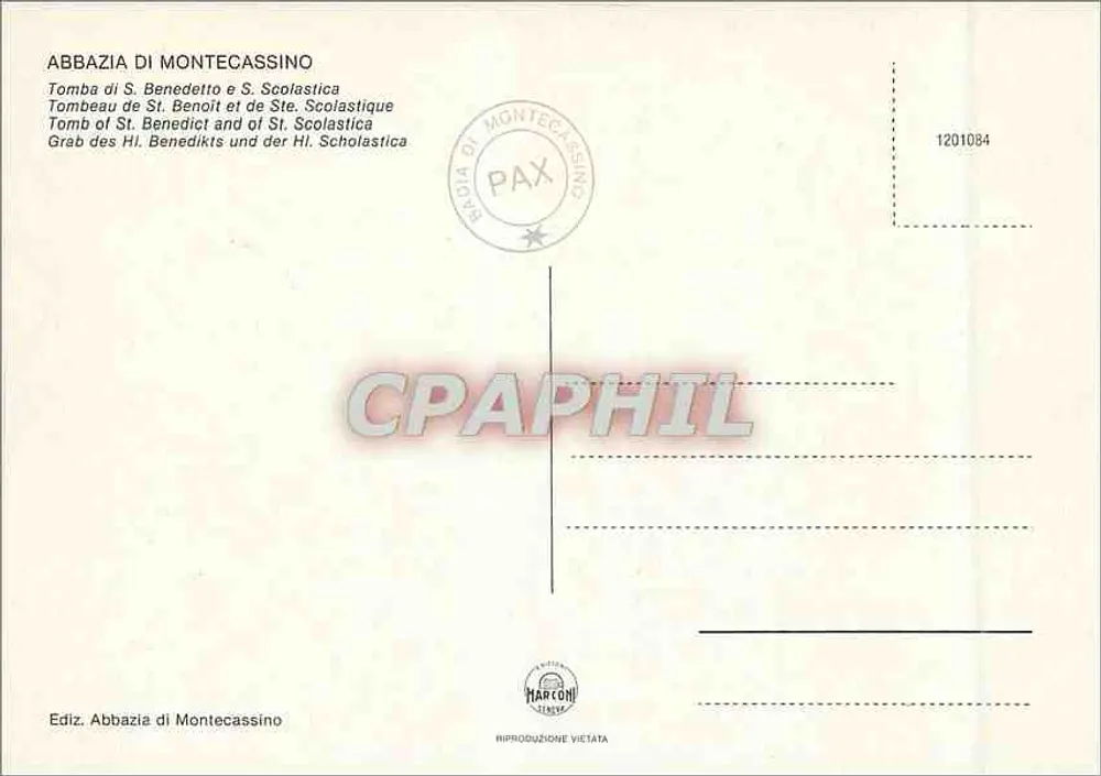 Abadia de Montecassino — Túmulo de S. Benedito e de S. Escolástica — Ediz. Abadia de Montecassino - Verso