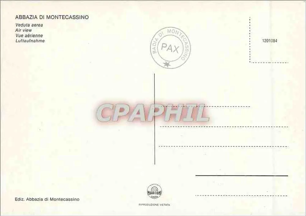 Abadia de Montecassino — vista aérea — edição Marcon Cinco - Verso