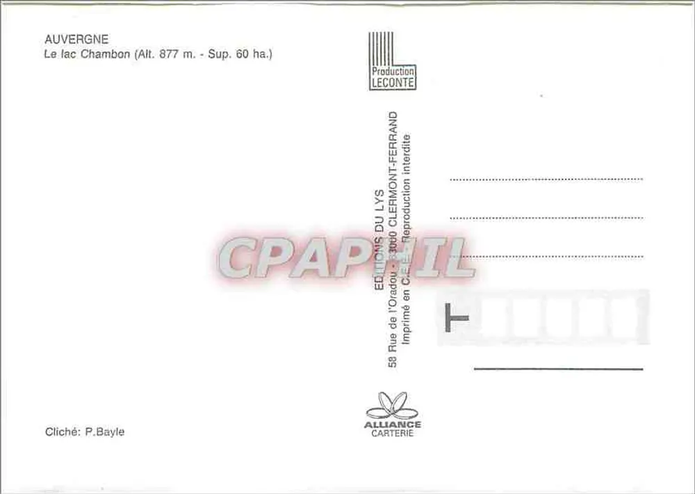 Lac Chambon — Auvergne — Éditions du Lys - Verso