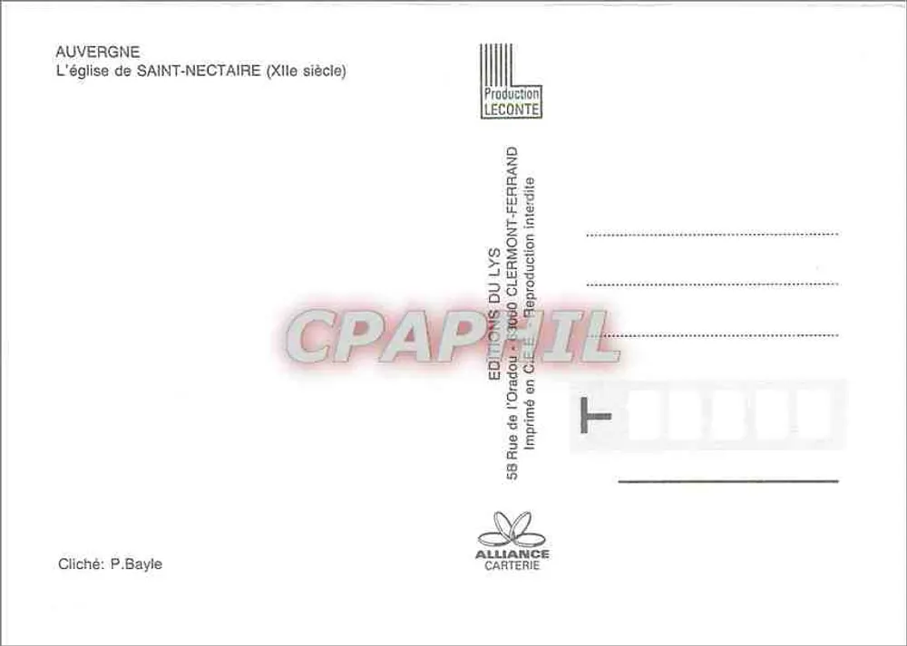 Église de Saint-Nectaire — XIXe siècle — Éditions du Lys - Verso