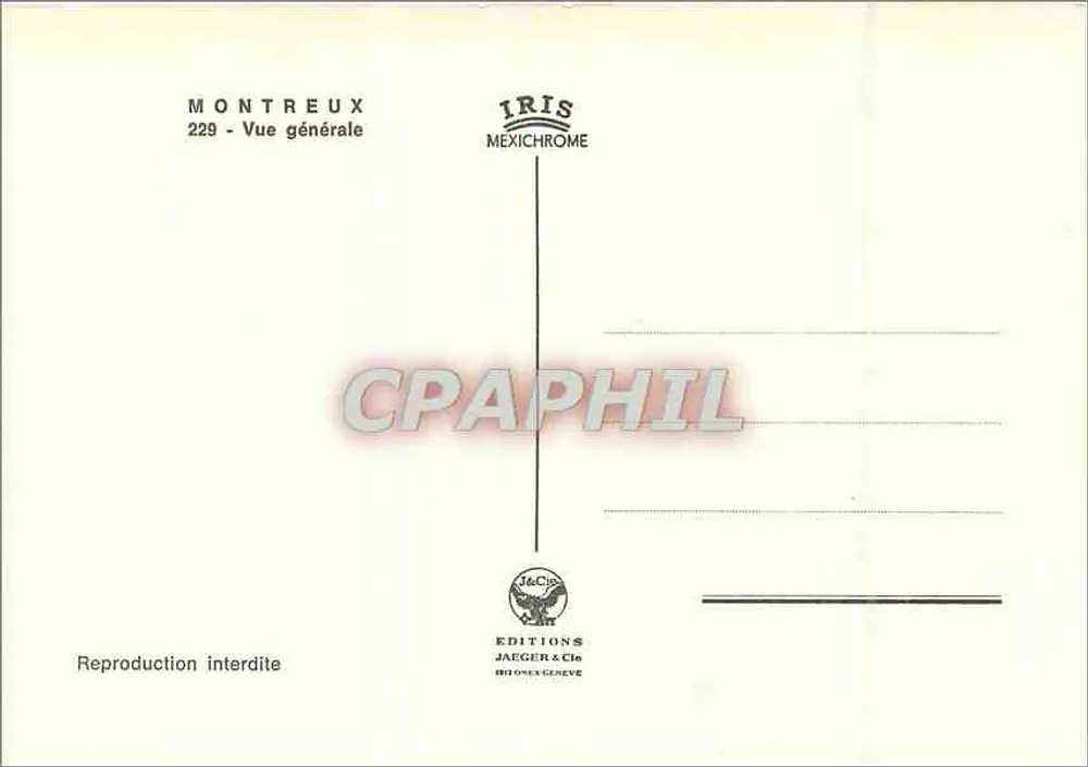 Montreux — Vista geral — Éditions Jaeger & Cie, Genebra, n°229 - Verso