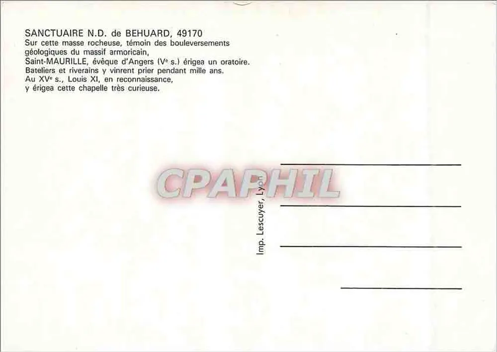 Heiligtum N.D. de Behuard — 49170 — Imp. Lescuyer, Lyon - Rückseite