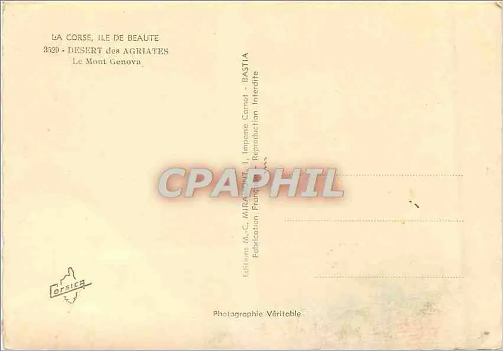Mont Genova — Wüste der Agriates — Verlag Corsica, n° 3329 - Rückseite