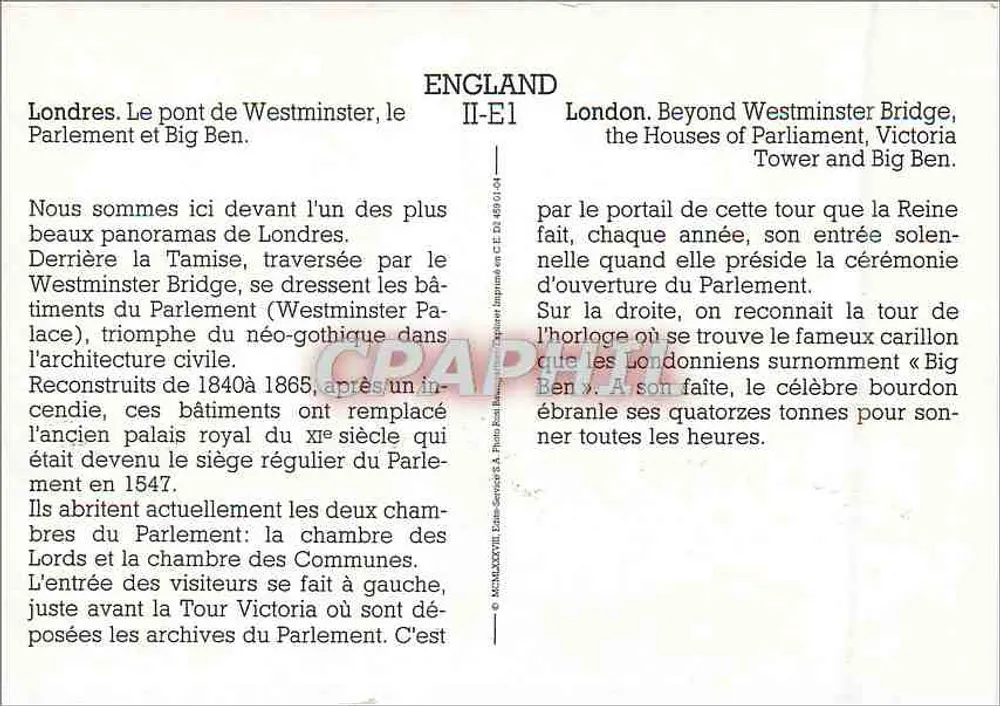 London. Die Westminster-Brücke, das Parlament und Big Ben — II-E1 - Rückseite