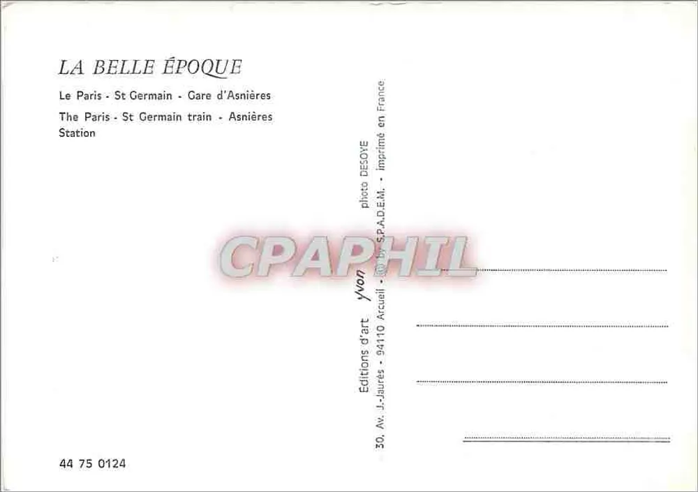 Train à vapeur n° 4557 — Gare d'Asnières — Éditions J. Jaurès - Verso
