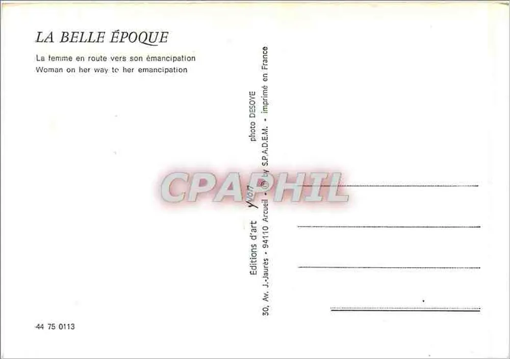 Frau und Kind auf einer Motorrad — Verlag: Editions d'Art J. Jaures, n° 44 75 0113 - Rückseite