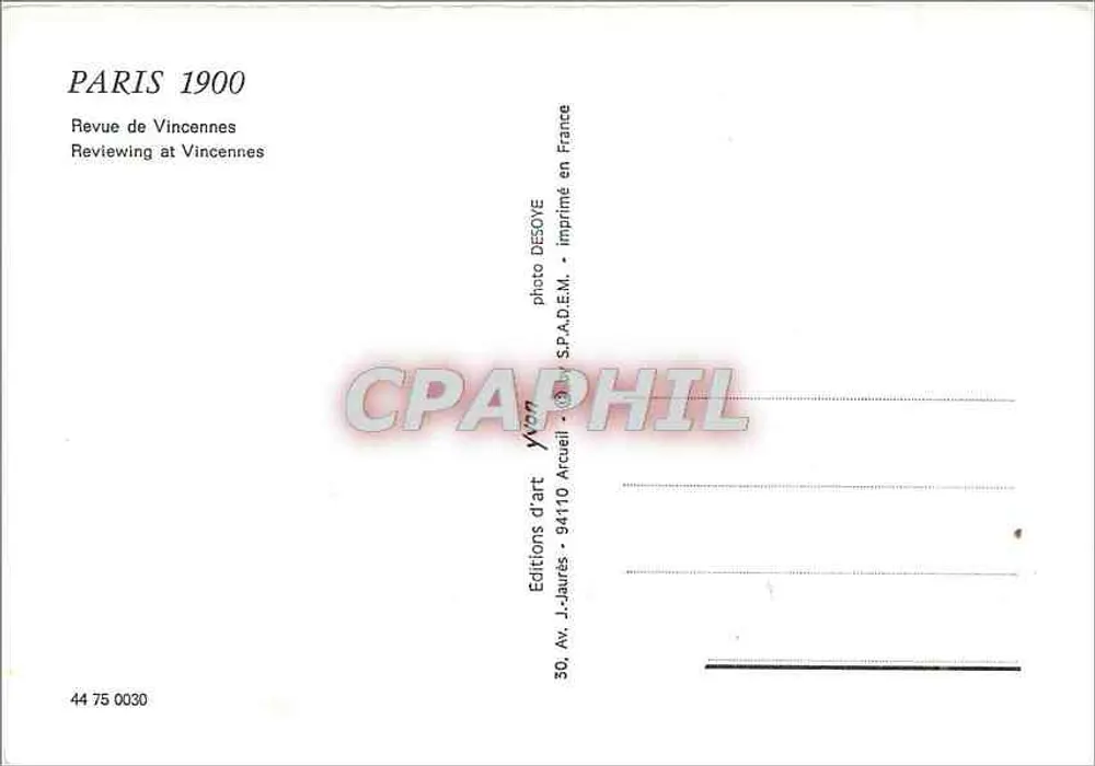 Paris 1900 — Revue de Vincennes — Éditions d'Art Jaurès - Verso