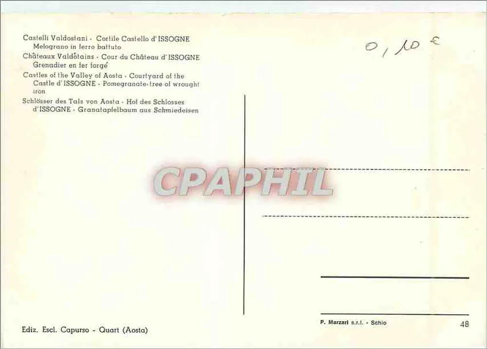 Cour du château d'Issogne — Castelli Valdostani — Éditeur P. Marzari s.r.l., Schio, n°48 - Verso