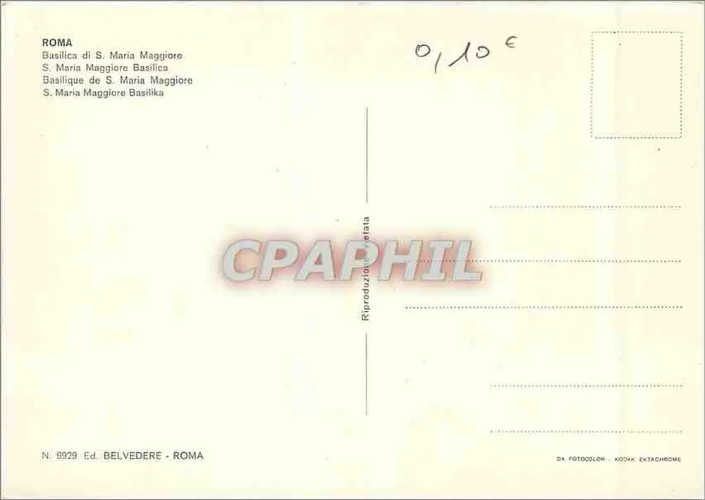 Roma - Basílica de S. Maria Maior — Éd. Belvedere, n° 9929 - Verso