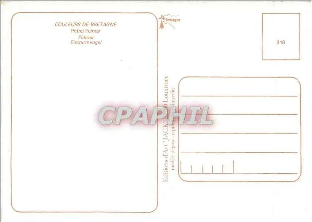 Bretanha — Fulmar — Edições de Arte 'Jack' n°218 - Verso
