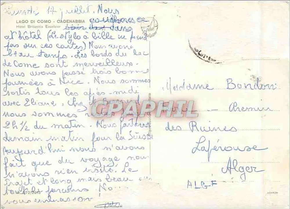 Lago di Como - Cadenabbia — Hotel Britannia Excelsior — editor desconhecido - Verso