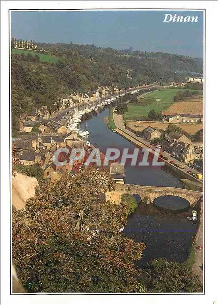 Dinan — Vue aérienne de la Rance avec son vieux pont gothique — Éditions Dubray - Recto