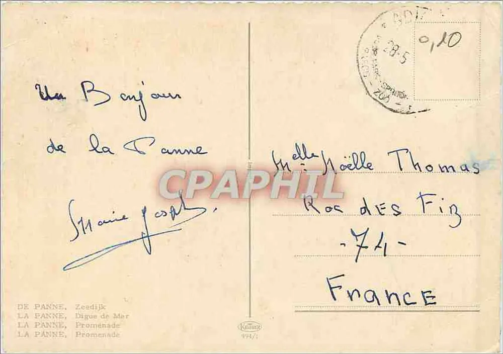 La Panne — Promenade — Editora Raffin, n° 747 - Verso