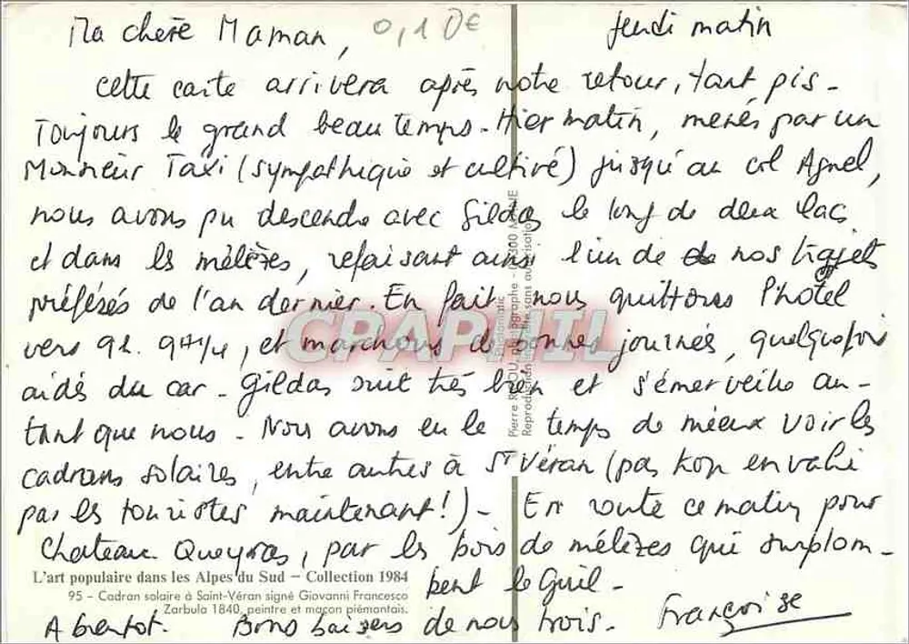 Cadran solaire à Saint-Véran — 1840 — Collection 1984 - Verso