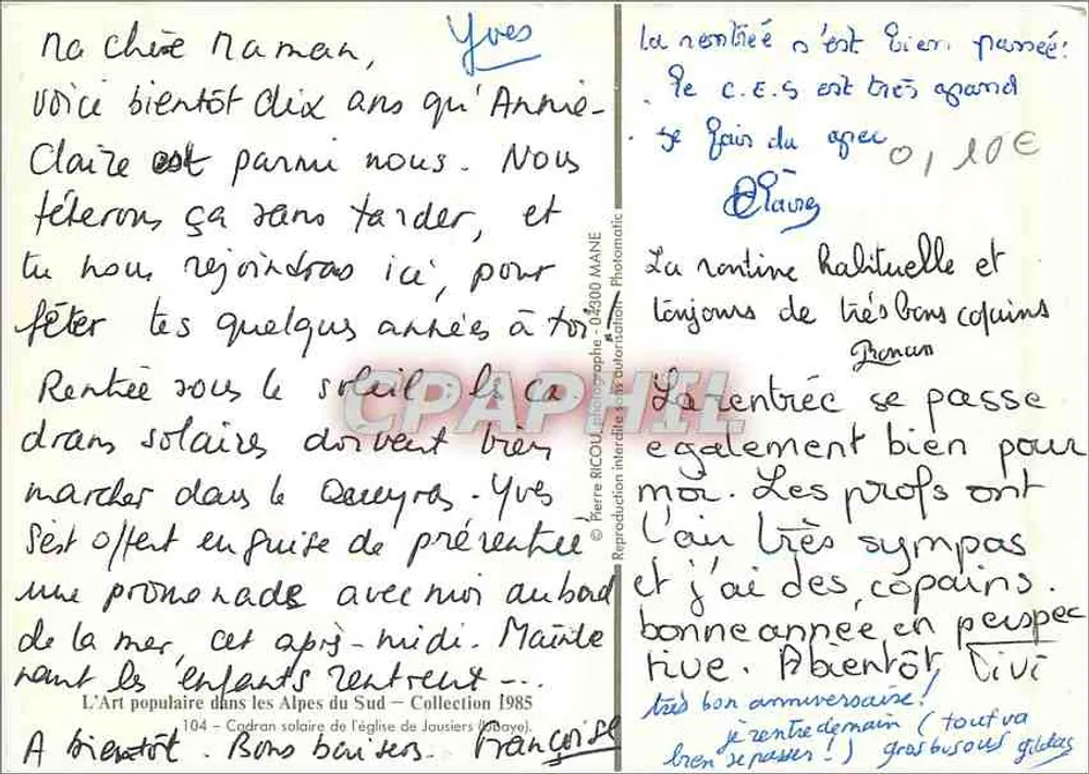 Cadran solaire de l'église de Jausiers — L'Art populaire dans les Alpes du Sud — Collection 1985 - Verso