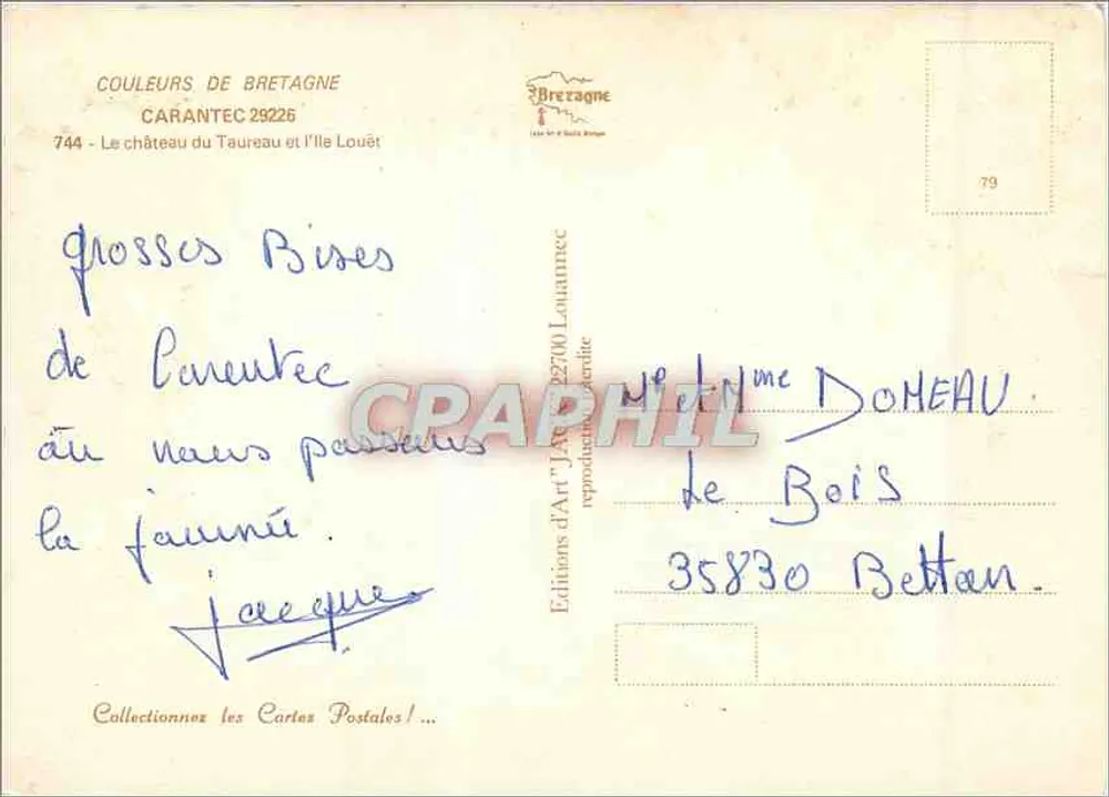 Le château du Taureau et l'île Louët — Carantec, Bretagne — Éditions d'Art "Jack" n°744 - Verso