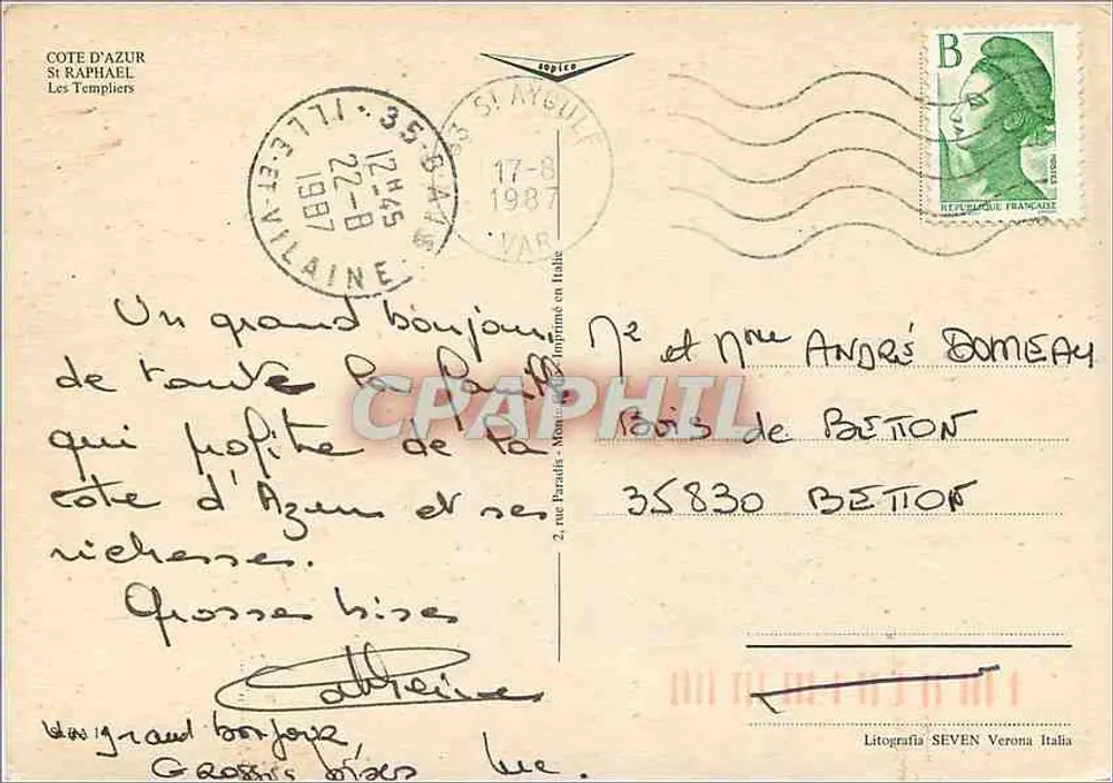 Costa Azul — Saint-Raphaël, Les Templiers — Litografia SEVEN Verona Italia - Verso